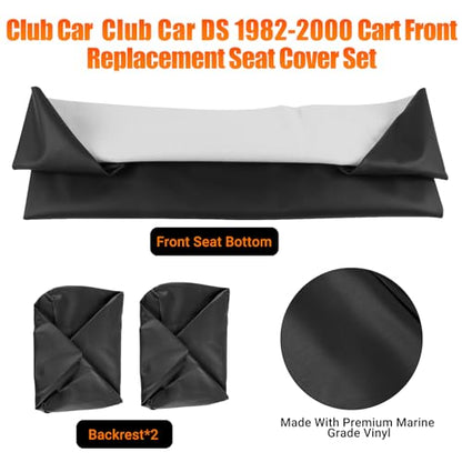 Golf Cart Front Seat Covers Black Micro Fiber Leather Seat Covers Replacement for Club Car DS 1982-2000, Staple On - color: Black, size: Club Car DS 1982-2000