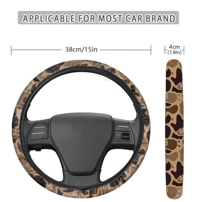 Camo Car Steering Wheel Cover for Men Hunting Duck Print Steering Wheel Covers with Elastic Edge Washable Automotive Accessories 15 Inch Gift for Holiday - color: Camo Hunting Duck-Green