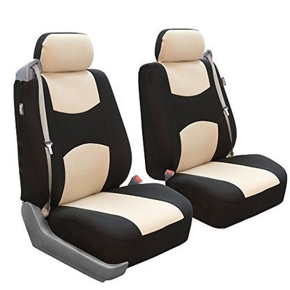 FH Group Car Seat Covers All-Purpose Built-in Seatbelt Front Set - Universal Fit for Cars, Trucks & SUVs (Beige/Black) FB351102 - color: Beige - Low Back (Flat Cloth), style: Front Set
