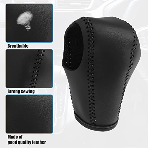 X AUTOHAUX Black Car Interior Faux Leather Gear Shifter Shift Knob Cover Transmission Shift Boot Lever for Honda HR-V 2016-2021 Black Stitches - color: Black