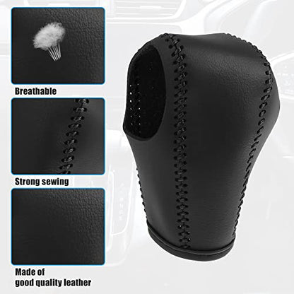 X AUTOHAUX Black Car Interior Faux Leather Gear Shifter Shift Knob Cover Transmission Shift Boot Lever for Honda HR-V 2016-2021 Black Stitches - color: Black