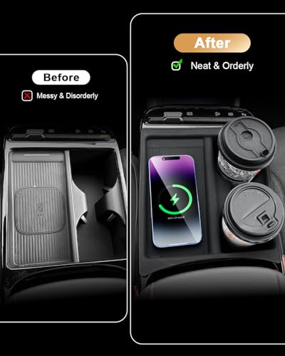 One-piece Molding Silicone Cup Holder Insert + Wireless Charger Area Mat for 2025-2026 Hyundai Tucson/Hybrid Accessories - Protective Mat Only Fit 2025-2026 Tucson with Electronic Shift