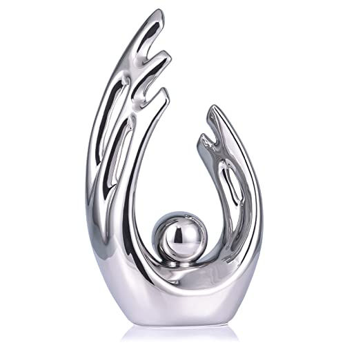12" H Silver Aesthetic Room Decor Accent, TV Stand Funky Table Centerpiece, Abstract Art Ceramic Statue and Sculpture, Silver Decor for Living Room, Bookshelf Decorative Objects, Shelf Decor - color: Silver, size: Large