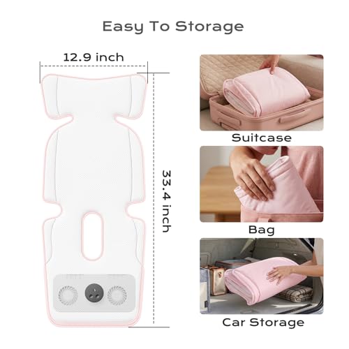 Pink Stroller Cooling Pad with Fan for Baby Girls, 10000mA Rechargeable Battery Baby Car Seat Cooling System for Backseat, Max 10H Ventilation 3 Speeds Cooling Mat Liner for Toddler Summer Essentials - color: Pink