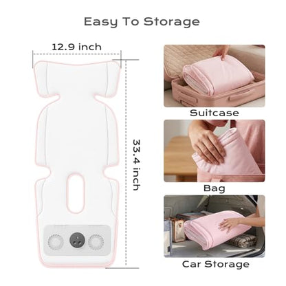 Pink Stroller Cooling Pad with Fan for Baby Girls, 10000mA Rechargeable Battery Baby Car Seat Cooling System for Backseat, Max 10H Ventilation 3 Speeds Cooling Mat Liner for Toddler Summer Essentials - color: Pink