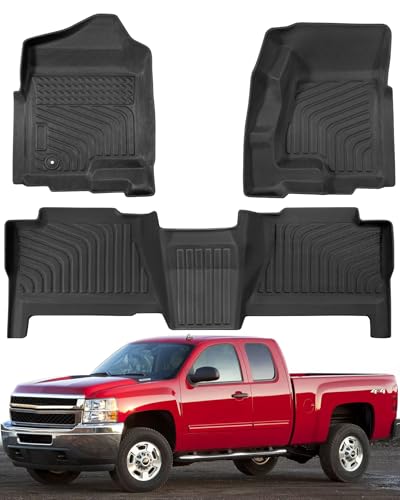 Car Floor Mats for Chevy Silverado: for Silverado/GMC Sierra 1999-2007 Crew Cab| for Suburban/Yukon XL 2000-2006| for Escalade/Avalanche 2002-2006 All Weather Truck Custom Accessories Front Rear Liner