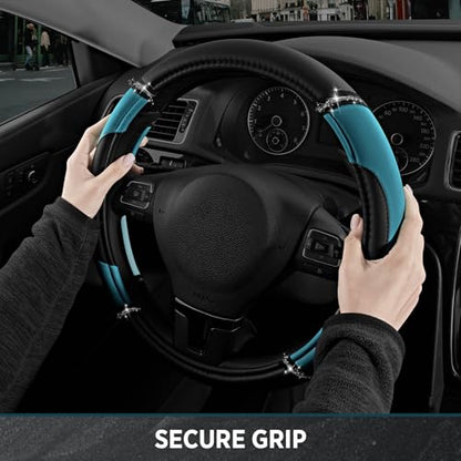 Road Comforts Leather Steering Wheel Cover - Made with PVC Leather - Anti-Slip, Universal Fit 14 1/2 inches to 15 inches - Dark Blue - color: Dark Blue