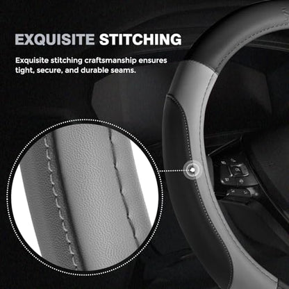 Car Steering Wheel Cover, Microfiber Leather Steering Wheel Covers with Anti-Slip Lining, Breathable Elastic Car Steering Wheel Protector, Universal Standard Size 14-15 inch - color: GrayBlack