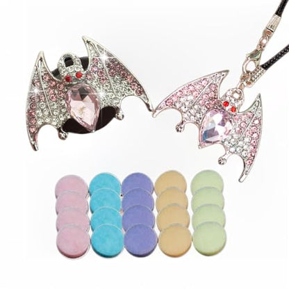 New Bat Aromatherapy Car Decoration Clip Car Air Vent Decorative Fragrance Bat Rearview Mirror Pendant Ambience Decoration Pendant (Silver Bat & Silver Bat Pendant) - size: Silver Bat & Silver Bat Pendant
