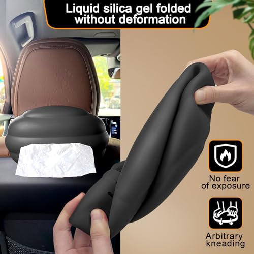 Car Tissue Holder, Silicone Tissue Box Napkin Holder with Adjustable Band,Universal Car Tissue Tube Organizer Perfect for Trucksr Armrest Box,Backseat Holder (Black)