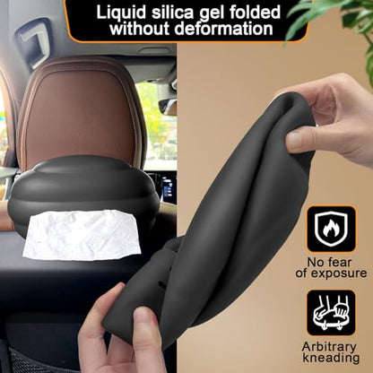 Car Tissue Holder, Silicone Tissue Box Napkin Holder with Adjustable Band,Universal Car Tissue Tube Organizer Perfect for Trucksr Armrest Box,Backseat Holder (Black)