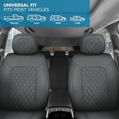 MotorBox Prestige Edition Napa Leather Seat Covers Full Set – Gray Car Seat Covers Front Seats and Back Car Seat Protector, Waterproof and Universal Fit for Most Small to Medium Autos, Trucks & SUVs - color: Charcoal Full Set