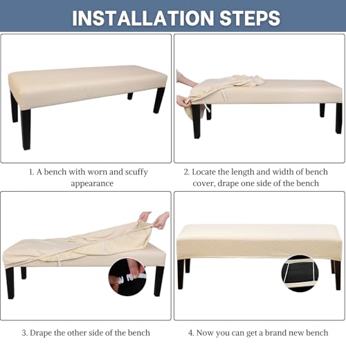 Dining Bench Cover, Stretch Washable Long Bench Seat Covers, Rectangle Dining Table Bench Slipover for Dining Room, Living Room, Kitchen(Midnight Blue)