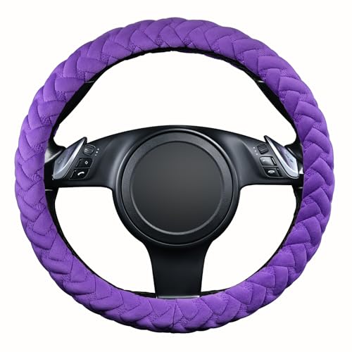 Flying Banner car Steering Wheel Cover Massage Velvet Warm Universal Size 15 inches SUV Truck Anti Slip Odorless Summer Winter (Purple, Velvet Massage) - color: Purple