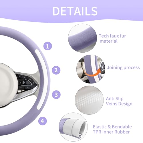 Steering Wheel Cover, Universal 15 inch, Faux Leather Steering Wheel Protector Anti-Slip, Breathable & Heating-Compatible for Cars Trucks SUVs Vans - color: Purple