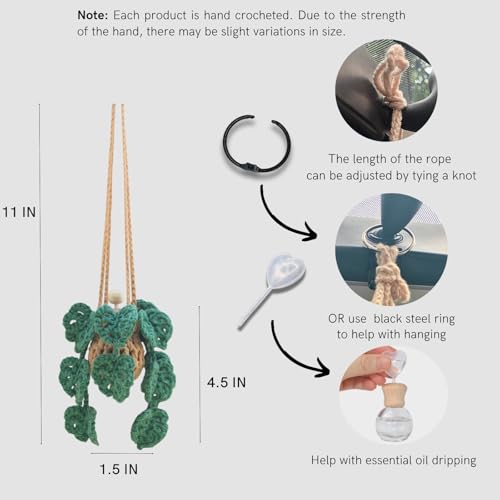 Cute Crochet Car Plant Monstera Essential Oil Diffuser Bottle - 12ml Refillable, Green Car Accessory for Mirror Decor and Home Decor - style: Monstera