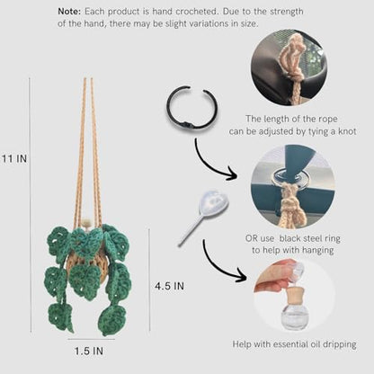 Cute Crochet Car Plant Monstera Essential Oil Diffuser Bottle - 12ml Refillable, Green Car Accessory for Mirror Decor and Home Decor - style: Monstera