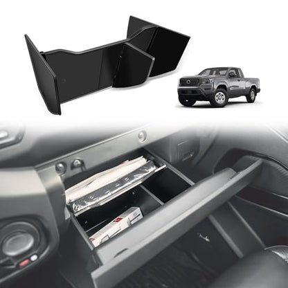 Muslogy Glove Box Dividers Organizer Compatible with Nissan Frontier 2022-2025 2026 Accessories Insert Box Divider ABS Secondary Storage Glove Compartment Tray