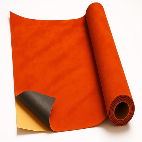 Self-Adhesive Suede Decorative Film for Car - Headliner/Dash/Door/Trunk | Stretchable & Scratchproof Ultra-Fiber Leather | DIY Peel & Stick (Orange Color, 17"x72") - color: Orange Color, size: 17"x72"