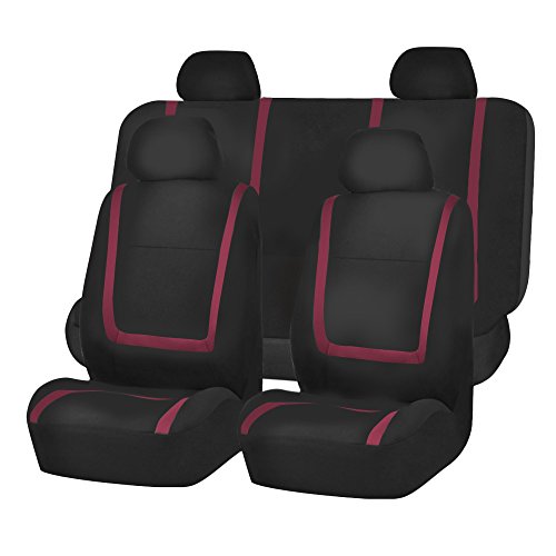 FH Group Car Seat Covers Full Set Cloth - Universal Fit Automotive Seat Covers, Low Back Front Seat Covers, Solid Back Seat Cover, Washable Car Seat Cover for SUV, Sedan and Van Burgundy - color: Burgundy, size: Full Set