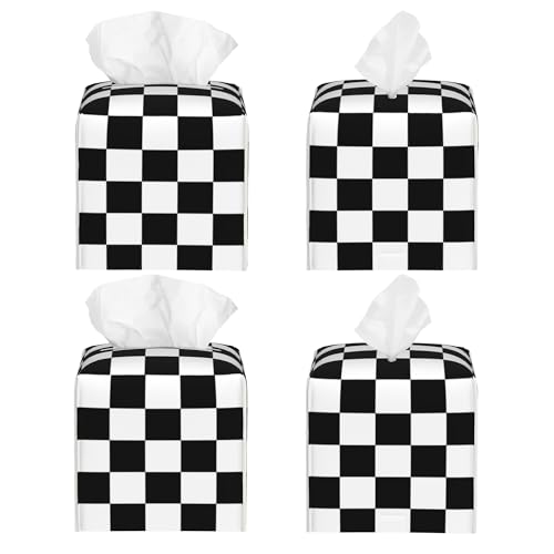 Black and White Checkerboard Tissue Box Cover Square,Square Grid Checkered Tissue Box Holder Waterproof Leather Facial Paper Organizer Dispenser for Bathroom Home Car Nightstand Vanity Desk - color: Color-21