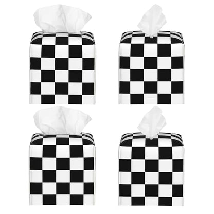 Black and White Checkerboard Tissue Box Cover Square,Square Grid Checkered Tissue Box Holder Waterproof Leather Facial Paper Organizer Dispenser for Bathroom Home Car Nightstand Vanity Desk - color: Color-21