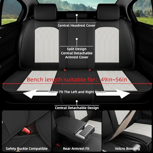 SanQing Luxury Leather Car Seat Covers Full Set 5pcs Waterproof Protector Cushion for Front and Back Seats, Universal Fit for Most Cars, Durable and Easy to Clean - color: Black&White