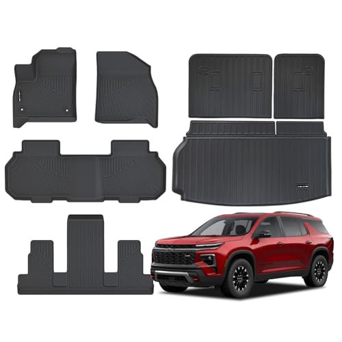 Floor Mats & Trunk Mat for All-New 2024 2025 Chevrolet/Chevy Traverse (7 Seats) with Backrest Mat All Weather Protection TPE Rubber Full Set Floor Liners Automotive Accessories, Black - size: Full Set Mats for 2024-2025 Traverse 7 Seats