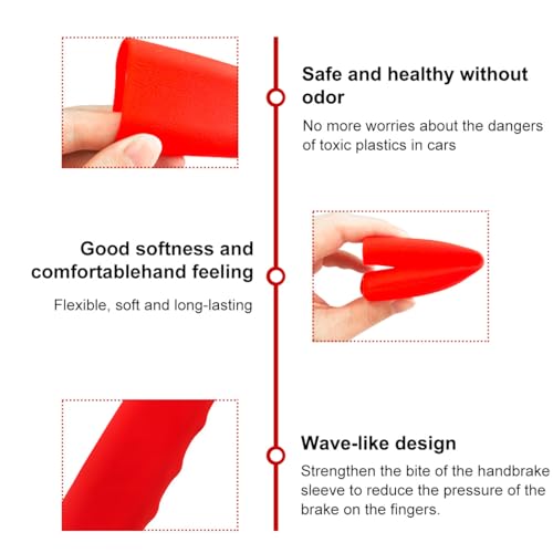 Car Handbrake Cover, Anti-Slip Silicone Auto Hand Brake Comfortable Handle Grip Cover, Waved Shaped Parking Brake Lever Decorative Protector for Truck SUV, Car Accessories (Red)