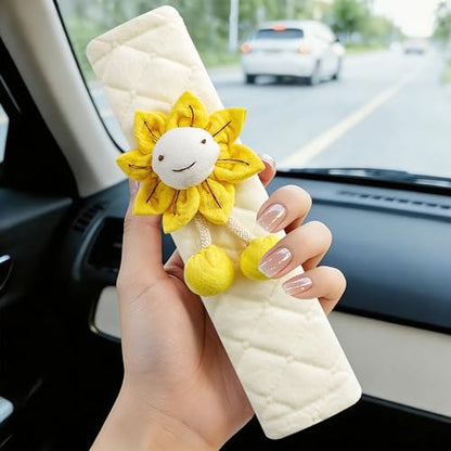 2-Pack Soft Seat Belt Covers Universal Car Shoulder Pad Cushions for Comfortable Driving & Bag Strap Protection Off-White Yellow Sunflower - color: Yellow Sunflower