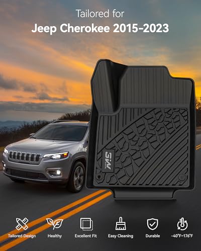 3W Floor Mats&Cargo Liner Fit for Jeep Cherokee 2015-2023, All Weather Custom Fit Trunk Liner for Jeep Cherokee, Heavy Duty Trunk Mat Behind 2rd Row Black(NOT for Grand Cherokee) - size: Jeep Cherokee 2015-2023 Floor Mat & Cargo Liner