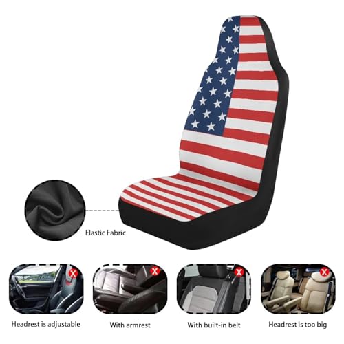 INSTANTARTS American Flag Car Seat Covers 2 Piece – Polyester Front Bucket Seat Protector, Universal Fit for Most Cars SUVs Trucks, Patriotic Style - color: American Flag