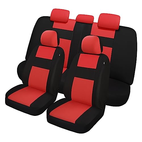 VarCozy Seat Covers for Car Front Pair, Breathable Cloth Front Car Seat Covers, Universal Cloth Seat Covers for SUV Sedan Van, Automotive Interior Covers, Airbag Compatible - color: Black&Red, size: Full Set