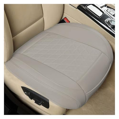 Leather Car Seat Cover, Auto Front Bottom Seat Cover Luxury Car Seat Protector Anti-Slip Waterproof Cushion Cover with Storage Pocket, for Most Cars, Trucks, SUVs (Light Grey)