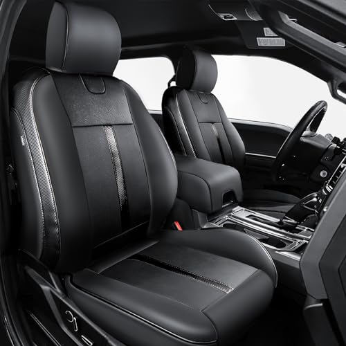 Premium Faux Leather Seat Covers Custom Fit for Ford F150 SuperCrew XL XLT STX (2015-2020) & F250/F350/F450 Crew Cab XL XLT (2017–2022) - Fully Covered - Designed for 40/Console/40 Front Seats - color: Black-Black & Full Sets & Crew Cab, size: 15-20 F150
