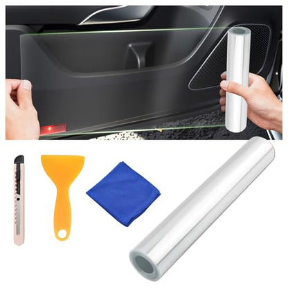 9.84 Ft×7.87 Inch Car Door Protector for Dogs,Cuttable Clear Car Door Edge Guards Avoids Dog Scratches,Dirt,Dust,Universal Clear Protective Film for Cars with Knife,Scraper,Towel