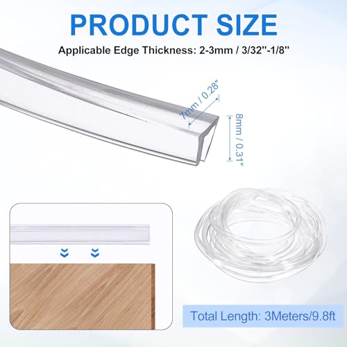 uxcell Clear Edge Trim, 9.8Ft Silicone U Channel Edge Protector, Edges Guards Fits 3/32"-1/8" for Car Doors Sheet Metal Parts (9/32" W x 5/16" H) - size: 9.8Ft x 9/32" x 5/16", Fits 3/32"-1/8"