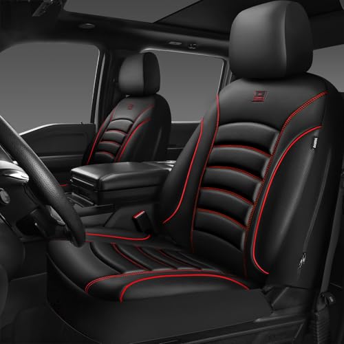 CAR PASS 3D Foam PU Leather Car Seat Covers, Universal Seat Covers Front 2 for Trucks SUV Sedan Automotive Seat Covers Armrest Airbag Compatible Waterproof Comfortable Faux Nappa Leather Black Red - color: Red, size: Two Front