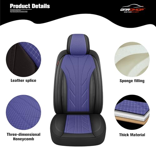 Luxury Faux Leather&Fabric Car Seat Covers Full Set with Breathable 3D Foam Back Support,Universal Comfortable Seat Covers for Cars,Trucks,SUVs, Front Armrests Compatible(5-Seat Black/Blue)