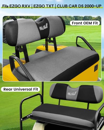 Golf Cart Seat Covers Front & Rear Set for EZGO TXT RXV | Also Fits Club Car DS - 2000-Up | Breathable Mesh | Cool & Sweat-Proof | Machine Washable | Easy to Install, Black&Grey - color: Grey & Black, size: Rear + Front Seat EZGO TXT RXV Club Car DS 2000-
