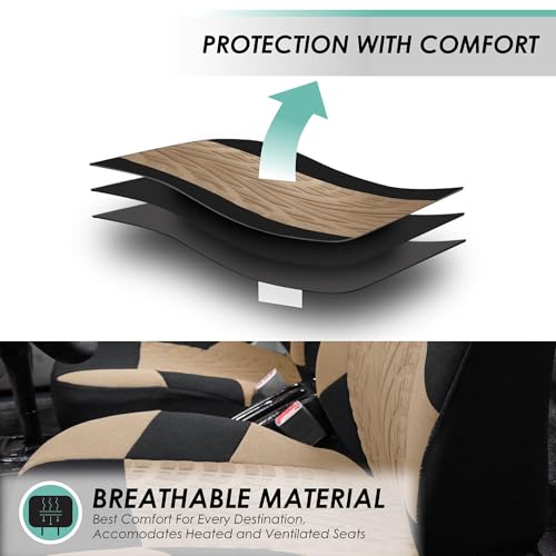 FFH Group Three Row Set 7 Seater Beige Travel Master Car Seat Covers, Airbag and Split Rear Car Seat Cover Universal Fit Interior Accessories for Cars Trucks SUV, Automotive Seat Covers - color: Beige