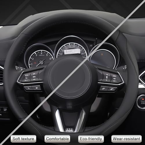 Car Steering Wheel Cover for Mazda 3,5,6,CX-3,CX-5,CX-30,CX-50,CX9,CX-9,MX-5 Miata,CX-7,RX-8,14.5-15 inches(Black-Standard Size) - color: M-Black