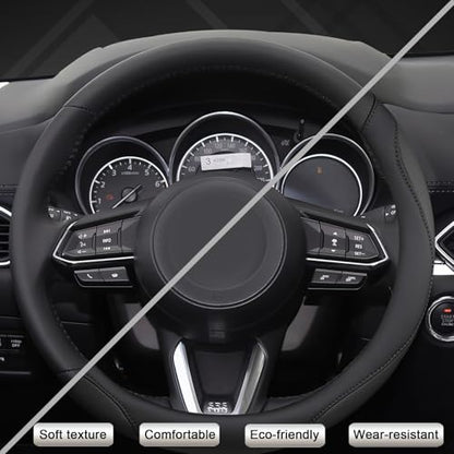 Car Steering Wheel Cover for Mazda 3,5,6,CX-3,CX-5,CX-30,CX-50,CX9,CX-9,MX-5 Miata,CX-7,RX-8,14.5-15 inches(Black-Standard Size) - color: M-Black