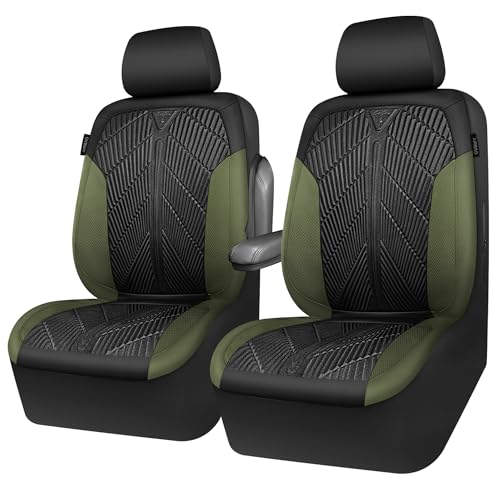 CAR PASS Waterproof Car Seat Covers Front Seats Covers Neoprene Wetsuit, All-Weather Non-Slip Durable,Universal Fit for SUV Sedans Trucks Vans Automotive,Armrest Airbag Compatible,Emboss 2 Black Green - color: Black and Green, size: Two Front