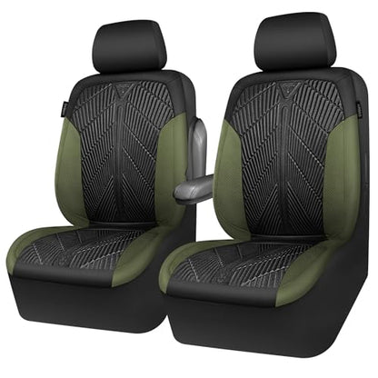 CAR PASS Waterproof Car Seat Covers Front Seats Covers Neoprene Wetsuit, All-Weather Non-Slip Durable,Universal Fit for SUV Sedans Trucks Vans Automotive,Armrest Airbag Compatible,Emboss 2 Black Green - color: Black and Green, size: Two Front