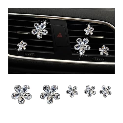 Zpana Bling Daisy Flower Car Air Vent Clips, 5PCS Sparkling Crystal Rhinestone Cute Vehicle Air Conditioning Clamp, Diamond Auto Air Outlet Clip Decor for Women Girls, Universal Fit (White) - color: White