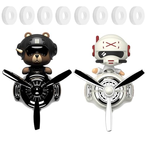 2Pcs Car Air Fresheners, Cute Bear Pilot Automotive Air Outlet Creative Car Perfume Diffuser, Automotive Accessories Air Vent Decoration with 8 Fragrant Tablets (Black 1+White 1) - color: Black 1+White 1