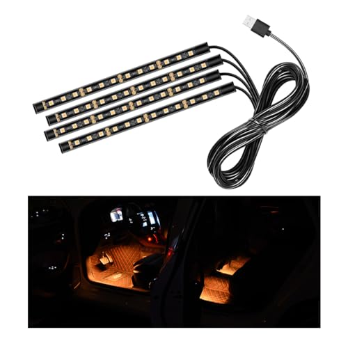 Car LED Strip Light, 48 LEDs RGB Neon Interior Atmosphere Lights, 12V Under Dash Ambient Night Light, USB Port Auto Interior Decorative Lamp, Universal Car Accessories (Orange-Yellow) - color: Orange-Yellow, size: 48 LED, USB Port