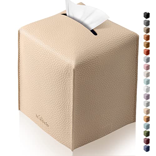 Tissue Box Cover, Tclouda, Modern PU Leather Square Tissue Box Holder for Creative Decorative, Ideal for Bathrooms/Office/Car/Nightstand/Outdoor Tent/Dining Table, 5"X5"X5", Single Beige - color: Single Beige