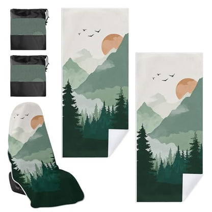 2 Pack Car Towel Seat Covers with Storage Bag, Multifunctional Towel for Gym Outdoor Sport, Picnic, Beach, Pet Dog Travel,Non-Slip Washable Car Seat Protector (Landscape Painting)
